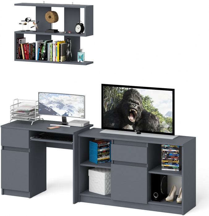 Мори Стол компьютерный МС-1 левый + Тумба МТВ1204.1 + Полка 900, цвет графит, ШхГхВ 210,4х50х209,6 см., НЕ универсальная сборка