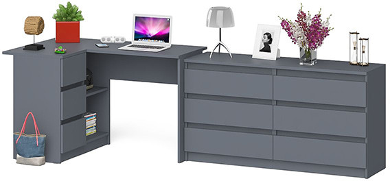 Мори Стол компьютерный МС-16 левый + Комод МК1380.6, цвет графит, ШхГхВ 262,4х84,9х76,6 см., выдвижные ящики слева, НЕ универсальная сборка
