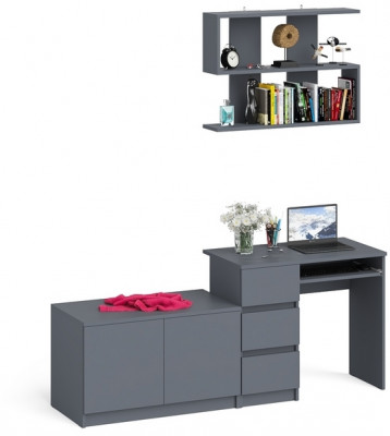 Мори Стол компьютерный МС-6 левый + Тумба МА900.1 + Полка 900, цвет графит, ШхГхВ 180,4х50,4х209,6 см., НЕ универсальная сборка