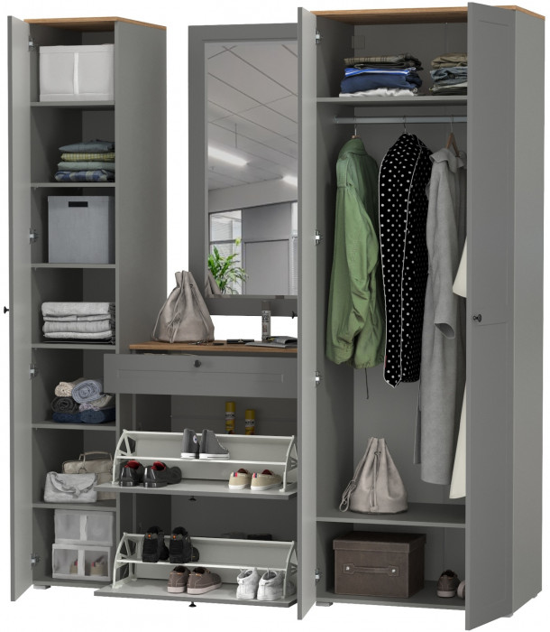 Остин Прихожая 40, цвет серый графит/дуб крафт золотой, ШхГхВ 200х54,3х229,6 см., универсальная сборка