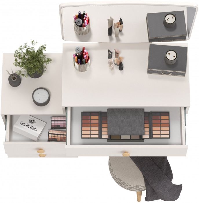 Афина Спальня 4-25901М1к.с. Трюмо + Банкетка 6-5132ТКсерая Юна, кашемир серый/ткань серая