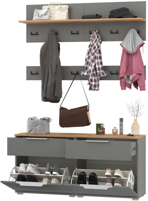 Октава Прихожая 07, серый графит/дуб крафт золотой/фасады МДФ серый графит