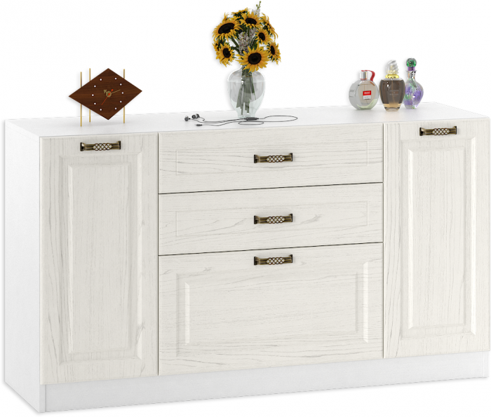 Ливерпуль Комод + Полка 10.118 с зеркалом, ясень ваниль/белый