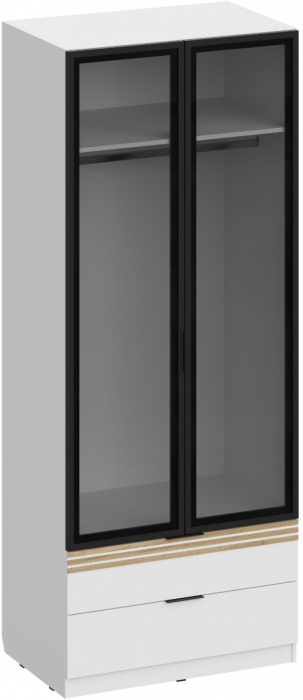 Шкаф-витрина 2-х дверная с ящиками ШК-4126, Белый/Профиль МДФ Дуб вотан