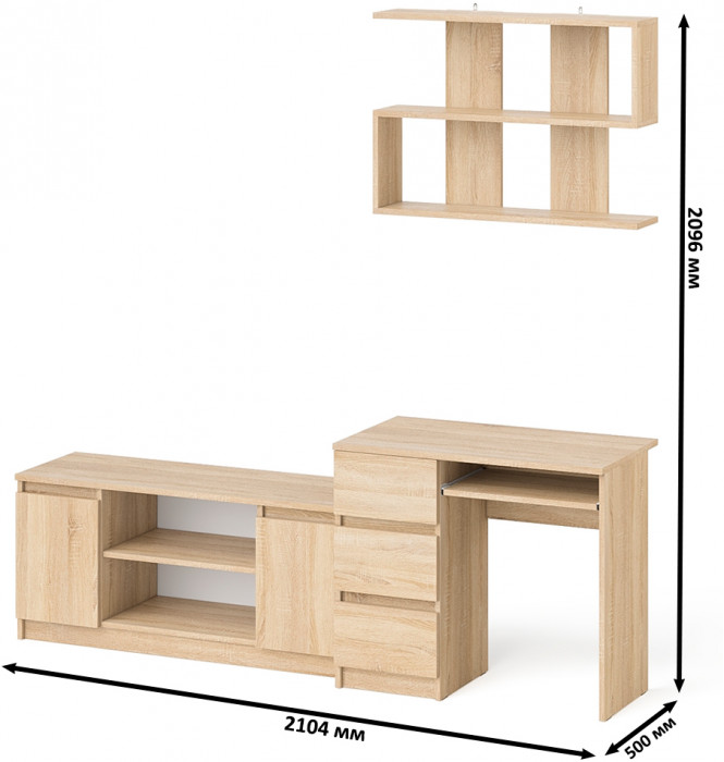 Мори компьютерный стол МС-6 левый + Тумба МТВ1200.1 + Полка 900, дуб сонома
