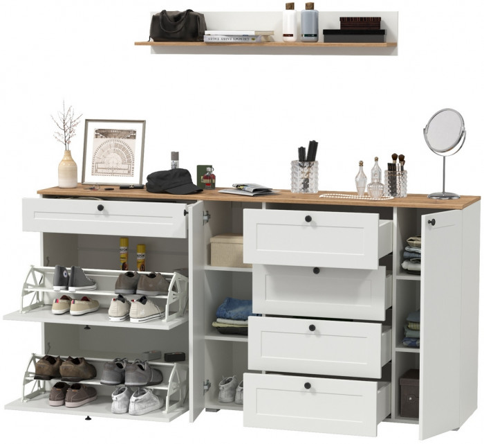 Остин Прихожая 68, белый шагрень/дуб крафт золотой