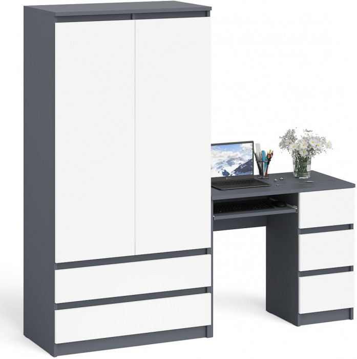 Мори Стол компьютерный МС-6 правый + Шкаф МШ900.1, цвет графит/белый, ШхГхВ 180,4х50,4х179,6 см., выдвижные ящики справа, НЕ универсальная сборка