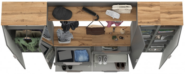 Октава Прихожая 37, цвет серый графит/дуб крафт золотой/фасады МДФ серый графит, ШхГхВ 258,6х35,4х197,6 см., универсальная сборка