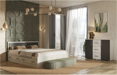 Модульная спальня Фиеста NEW композиция 1 (Дуб крафт белый/Графит)