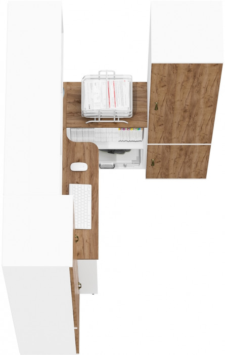 Лидер-8 Стол + Полка + Пенал МД 22Б + Пенал МД 22Б, белый шагрень/крафт золото