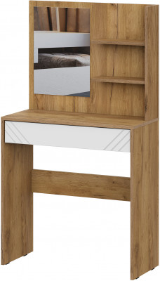 Стол туалетный с зеркалом Байкал, Дуб Золотой, Белый матовый