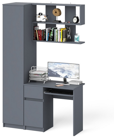 Мори компьютерный стол МС-1 левый + Пенал МШ400.1 + Полка 900, графит