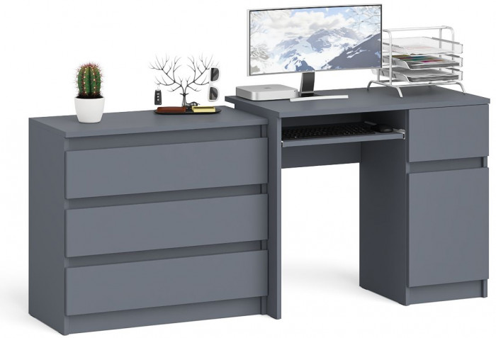 Мори компьютерный стол МС-1 правый + Комод МК800.1, графит