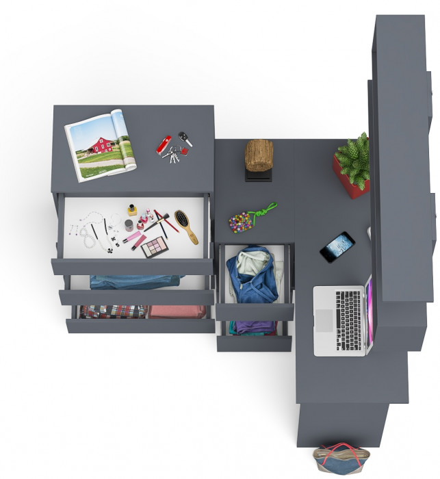 Мори компьютерный стол МС-16 левый + Комод МК700.5 + Полка 1200, графит