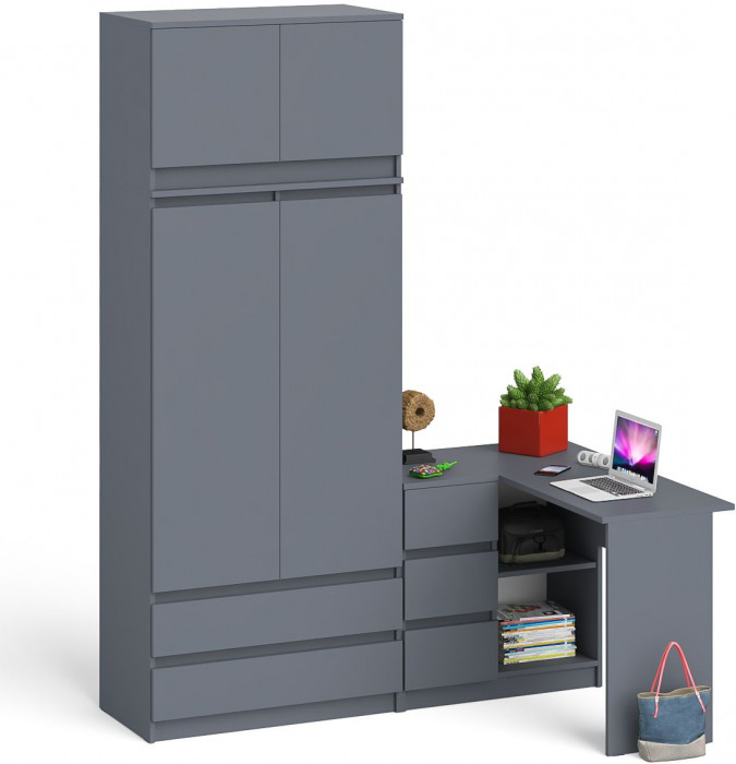 Мори компьютерный стол МС-16 левый + Шкаф МШ900.1 + Антресоль МА900.1, графит
