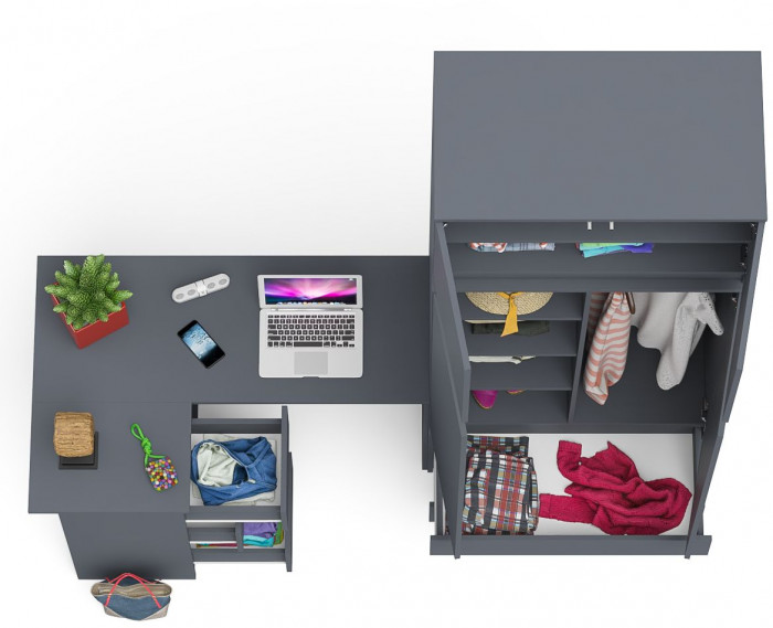 Мори компьютерный стол МС-16 левый + Шкаф МШ900.1 + Антресоль МА900.1, графит