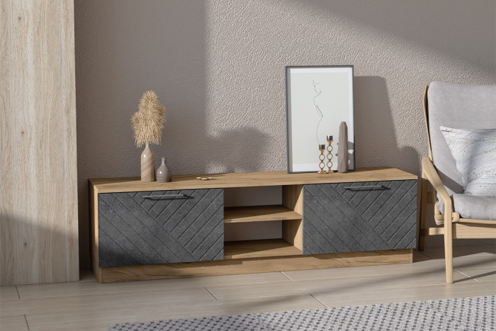 Тумба-2 под ТВ напольная "Иннэс-7", Крафт золотой/Бетон графит