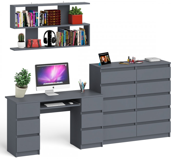 Мори компьютерный стол МС-2 + Комод МК1200.10 + Полка 1200, графит
