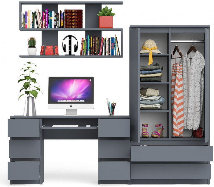 Мори компьютерный стол МС-2 + Шкаф МШ900.1 + Полка 1200, графит