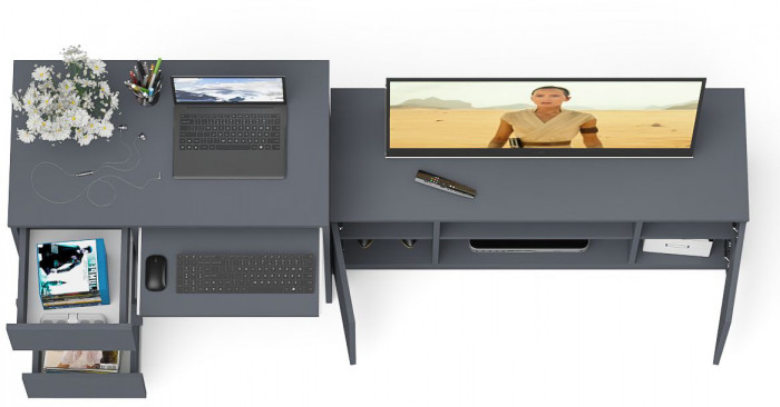 Мори компьютерный стол МС-6 левый + Тумба МТВ1200.1, графит