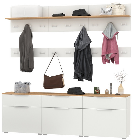 Октава Прихожая 08, белый шагрень/дуб крафт золотой/фасады МДФ белый шагрень