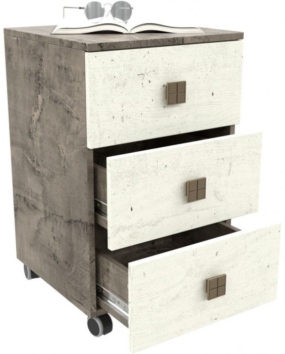 Тумба на колесиках с 3-мя ящиками "Лондон" - Дуб сонома/Капучино светлый