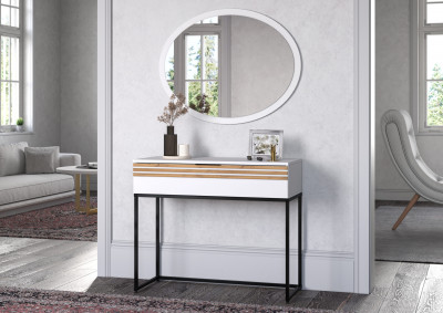 Туалетный столик + Зеркало Нао, Белый/Белый, Дуб Вотан