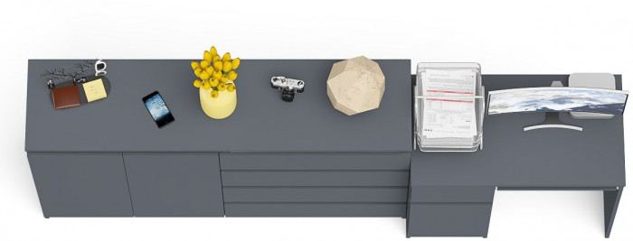 Мори компьютерный стол МС-1 левый + Комод МК1600.1, графит