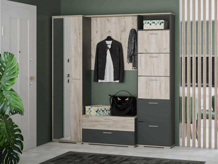 Прихожая Санти-2 Антрацит/Дуб крафт серый