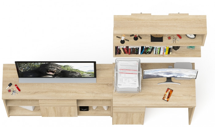 Мори Стол компьютерный МС-1 левый + Тумба МТВ1204.1 + Полка 900, цвет дуб сонома, ШхГхВ 210,4х50х209,6 см., НЕ универсальная сборка