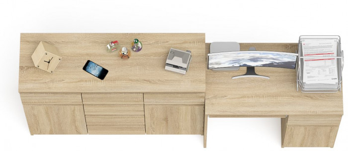 Мори Стол компьютерный МС-1 правый + Комод МК1200.4, цвет дуб сонома, ШхГхВ 210,4х50х94 см., выдвижной ящик справа, НЕ универсальная сборка