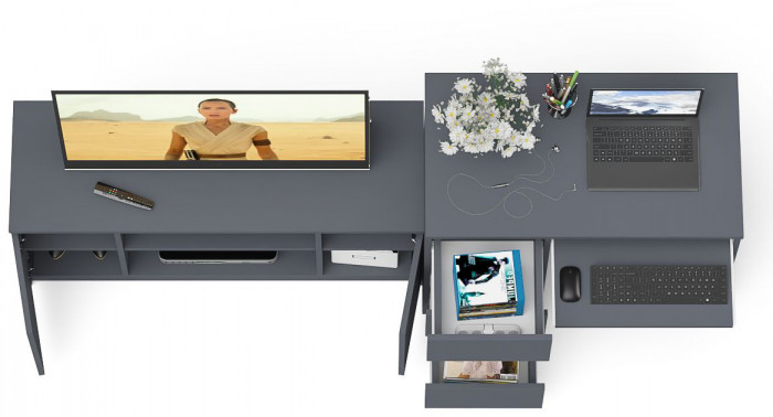 Мори компьютерный стол МС-6 левый + Тумба МТВ1200.1, графит