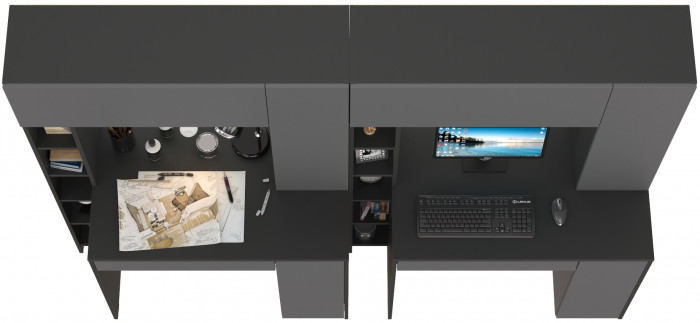 компьютерный стол Комфорт 12.71 + компьютерный стол Комфорт 12.71, антрацит/тёмно-серый