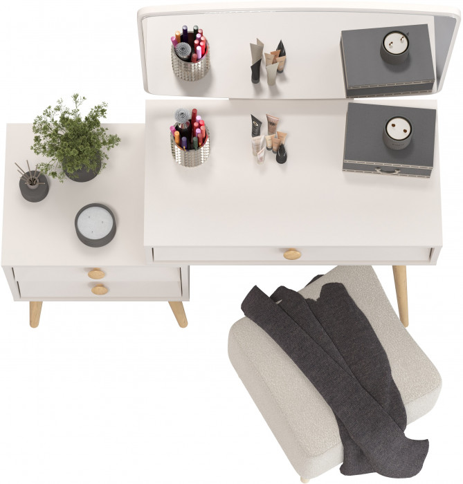 Афина Спальня 4-25901М1к.с. Трюмо + Банкетка 6-5133ТКВмол Куби, кашемир серый/ткань молоко