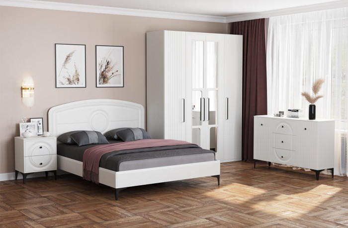 Валенсия Спальня 11.36.01 Кровать БЕЗ ортопеда, ЛДСП белый шагрень/МДФ белый шагрень