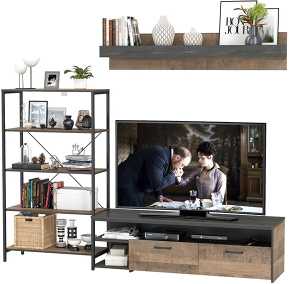 Трувор 13.70 Тумба под ТВ + 13.151.01 Стеллаж + 15.60 Полка, дуб гранж песочный/интра