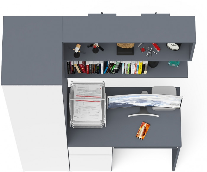 Мори компьютерный стол МС-1 левый + Пенал МШ400.1 + Полка 900, графит/белый