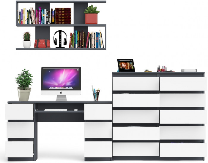 Мори компьютерный стол МС-2 + Комод МК1200.10 + Полка 1200, графит/белый