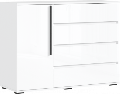 Норд Комод 1 дверь 4 ящика (1200), Белый/Белый глянец