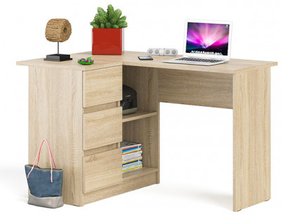 Мори Стол компьютерный МС-16 левый, цвет дуб сонома, ШхГхВ 124,4х84,9х76,6 см., выдвижные ящики слева, НЕ универсальная сборка