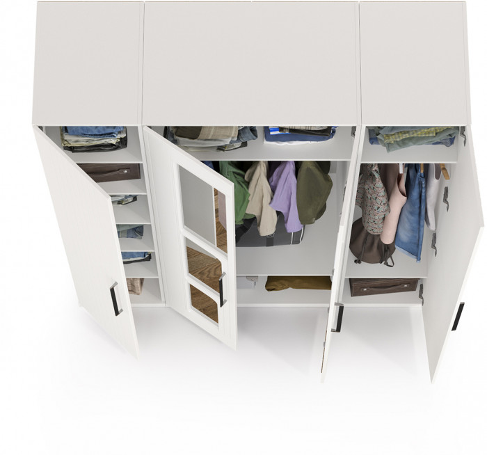 Валенсия Спальня Шкаф для одежды 4-х створчатый, цвет ЛДСП белый шагрень/МДФ белый шагрень, ШхГхВ 168х54,2х225,3 см.