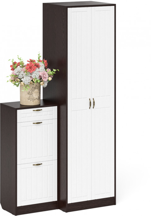 Прихожая П-6 Компоновка № 16, цвет венге/фасады МДФ белое дерево фрезеровка прованс, ШхГхВ 110х50х210 см., универсальная сборка