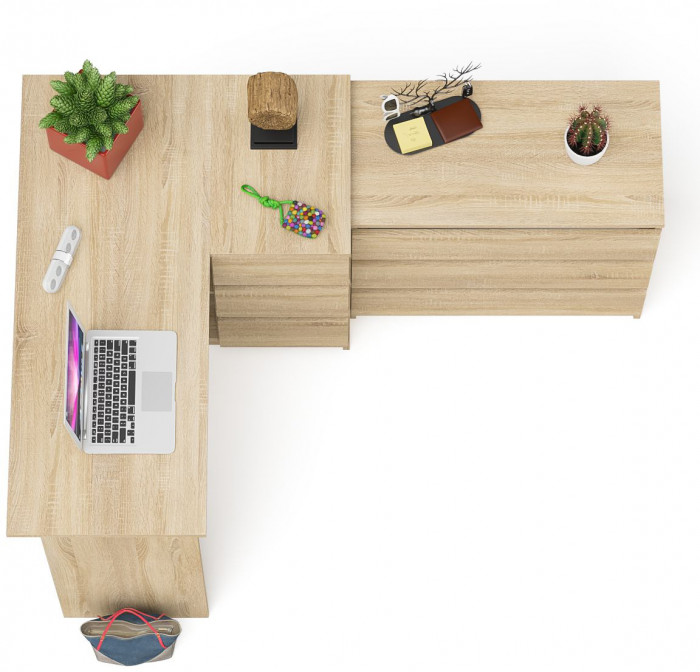 Мори компьютерный стол МС-16 правый + Комод МК800.1, дуб сонома