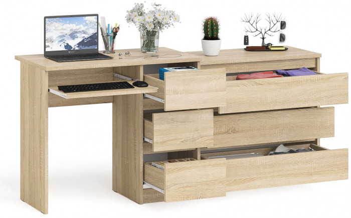 Мори компьютерный стол МС-6 правый + Комод МК800.1, дуб сонома