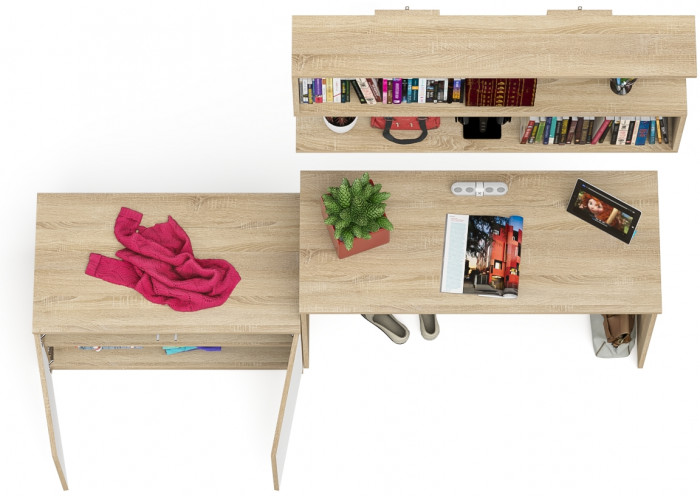 Мори письменный стол МСП1200.1 + Тумба МА900.1 + Полка 1200, дуб сонома/белый