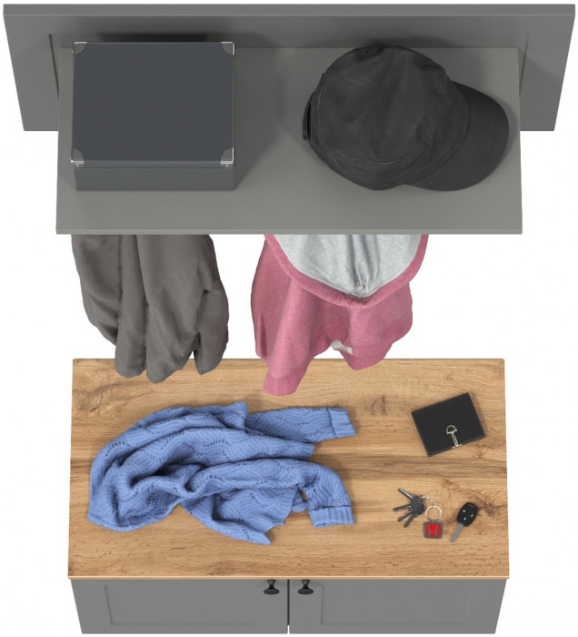 Остин 13.257 Тумба + 15.12 Вешалка, серый графит/дуб крафт золотой