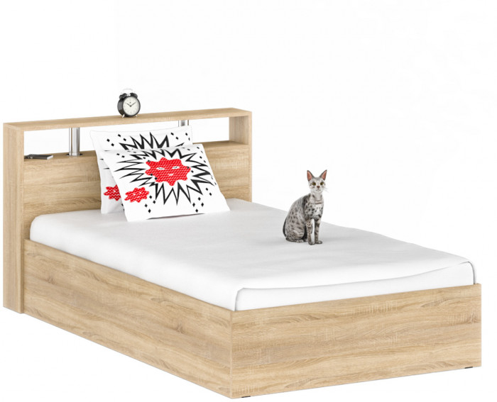 Камелия Кровать 1400 + две тумбы, цвет дуб сонома, ШхГхВ 256х217х78,2 см., сп.м. 1400х2000 мм., без матраса, основание есть