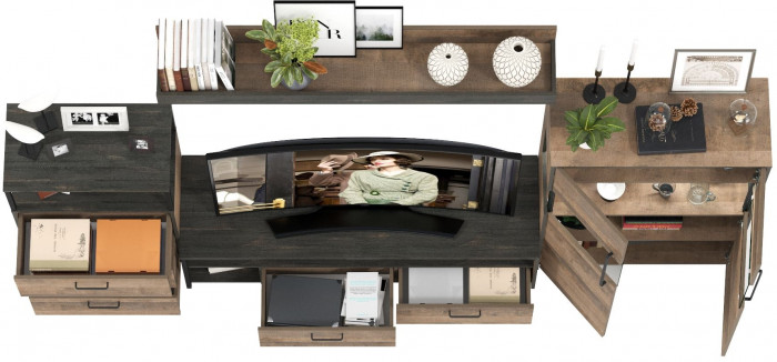 Трувор Гостиная 065, цвет дуб гранж песочный/интра, ШхГхВ 301,6х45,4х195 см., универсальная сборка