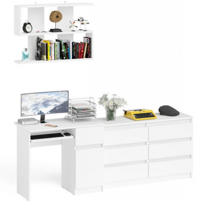 Мори Стол компьютерный МС-1 правый + Комод МК1200.6 + Полка 900, цвет белый, ШхГхВ 210,4х50х209,6 см., НЕ универсальная сборка