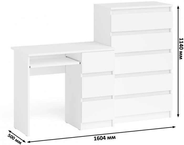 Мори Стол компьютерный МС-6 правый + Комод МК700.5, цвет белый, ШхГхВ 160,4х50х114 см., выдвижные ящики справа, НЕ универсальная сборка